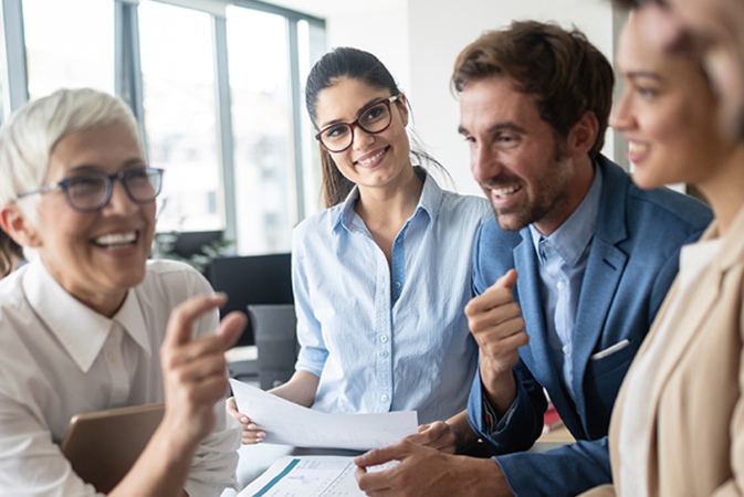 employees engaging in a discussion